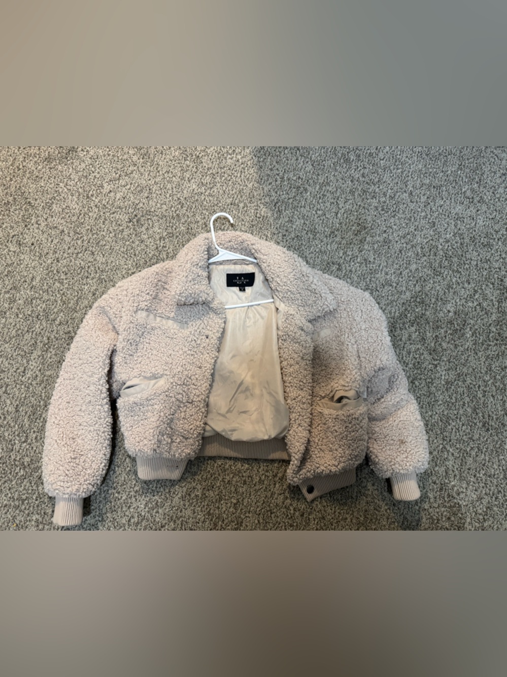 Cozy Teddy Bomber Jacket - Light Beige